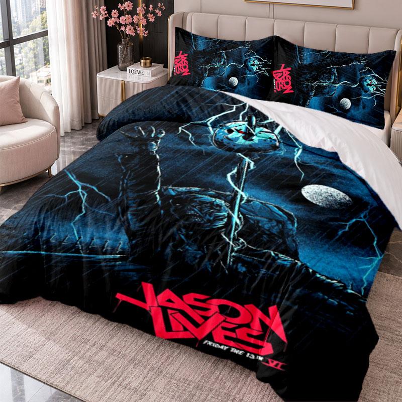 Friday the 13th Jason Voorhees 3Pcs Bedding Set Duvet Cover With Two Pillowcases For Bedroom Home Decoration