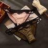 Satin Women's Briefs: Double Strap, Hollow Design, Adjustable Waistband, Mid-Rise with Cotton Crotch