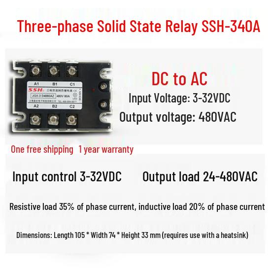 Sen She Three-Phase Solid State Relay 40A 480V DC Control AC 80-100-150A SSR60 MGR-3