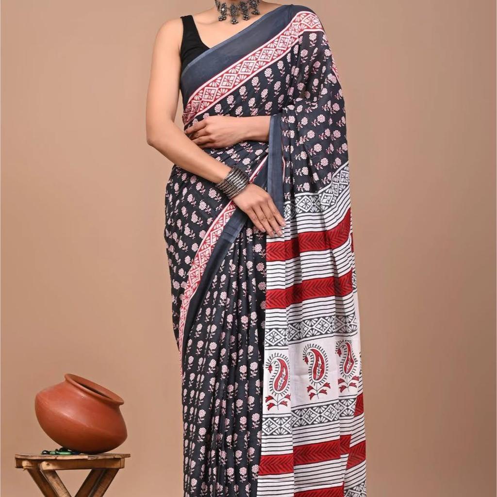 Тяжелое хлопковое сари Чандери