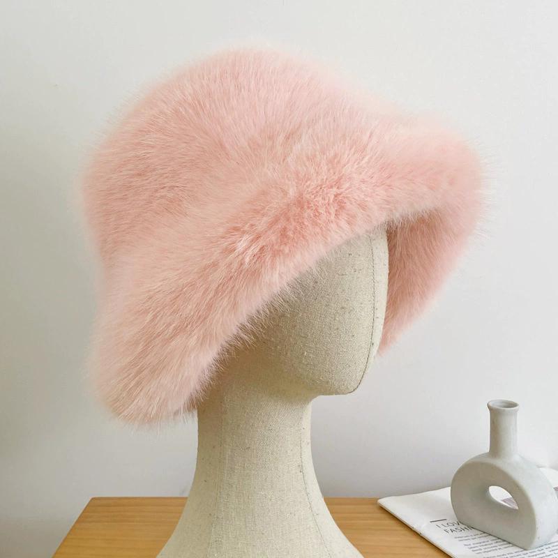 WTEMPO Windproof Cold-proof Thick Warm Bucket Hats Women's Autumn Winter Soft Plush Hats Ear-protecting Flat-topped Hats Outdoor Shopping Hats