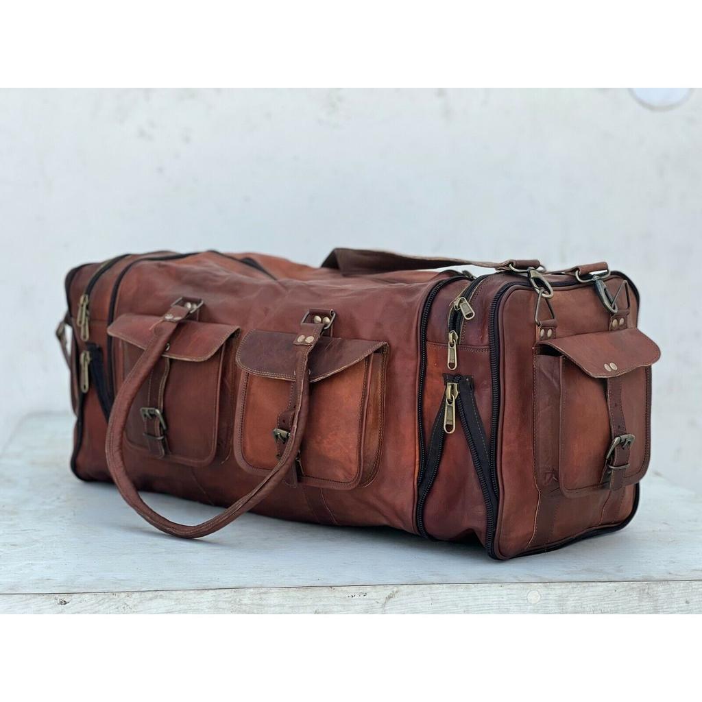 Складная дорожная сумка для ручной клади из козьей кожи на выходные, дорожная ночная сумка