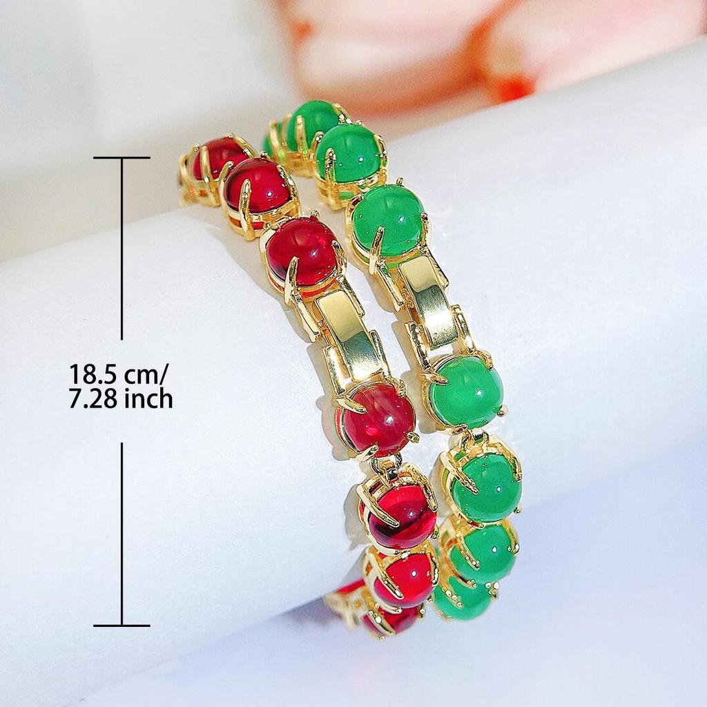 CMM Bohemian Retro Ethnic Emerald Color Ruby Color Zirconia Tennis Bracelet Women's Party Hand Jewelry Accessories