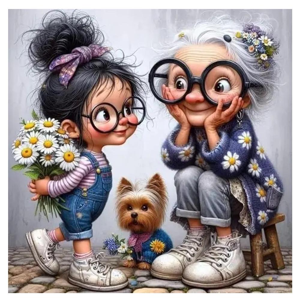 Мультфильм Счастливая бабушка и внучка 5D Полный круглый набор для алмазной живописи Пожилые люди и дети Сделай сам Сверла Мозаика Вышивка крестом