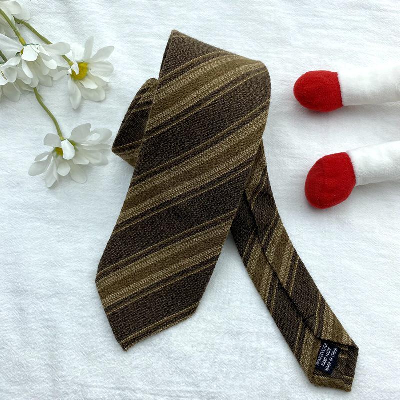 Retro Coffee Striped Green Contrast Tie - Handmade Vintage Casual Brown Shirt Trend