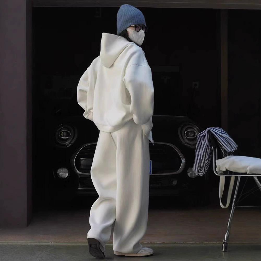 Осенне-зимний повседневный спортивный костюм женский хлопковый худи-жакет модные брюки широкого покроя двухпредметный спортивный костюм