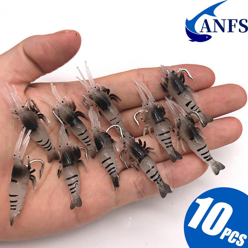 10pcs Soft Silicone Luminous Simulation Shrimp Shaped Fishing Lure With Hook, Bait Kit For Outdoor, Fishing Accessories