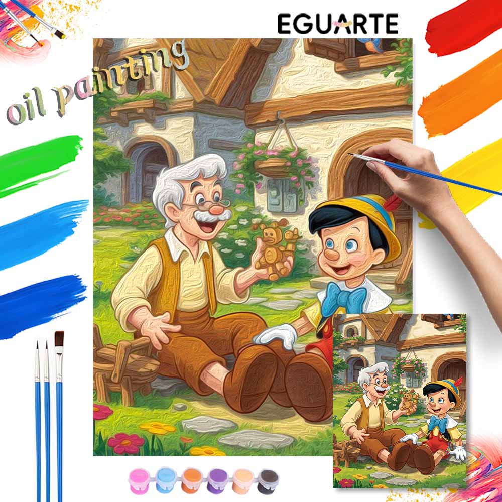 Disney Pinocchio and Geppetto digital oil painting art kit DIY handmade home decoration gift