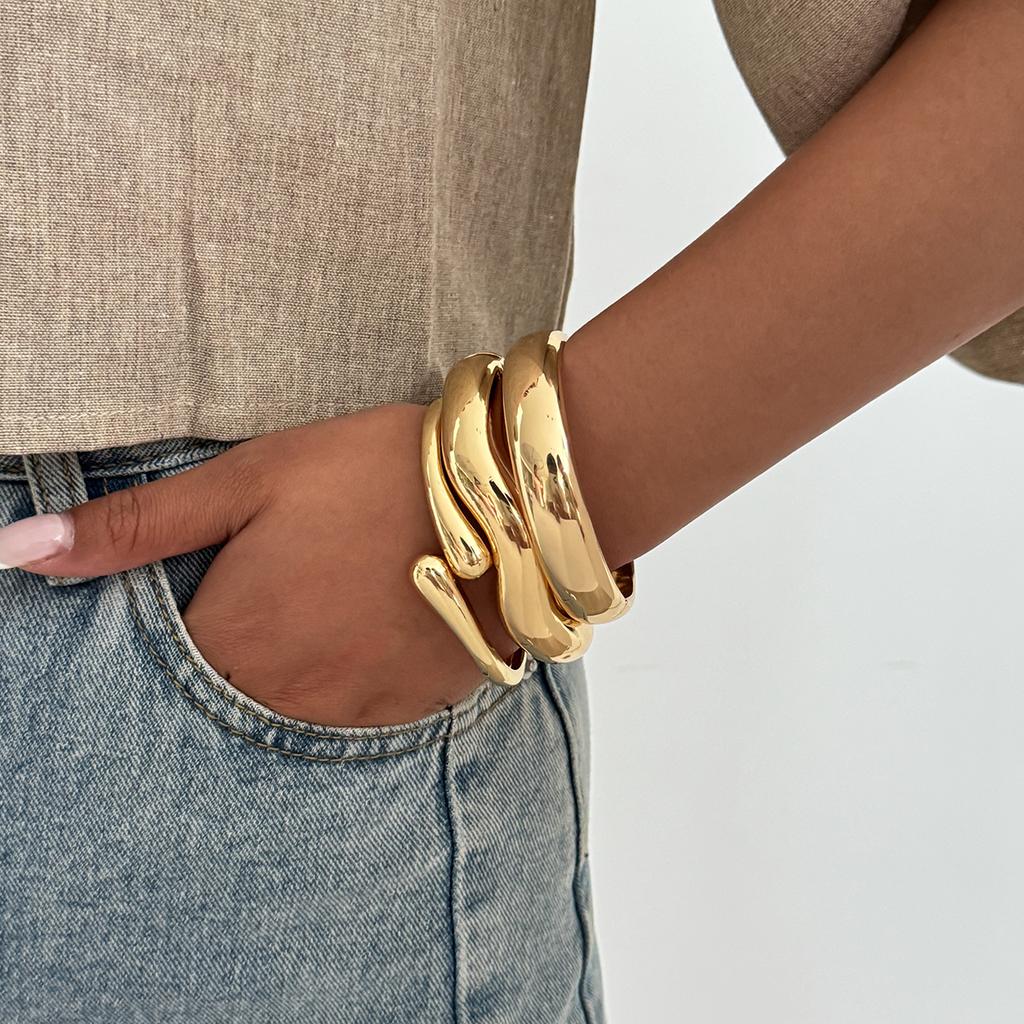 Salircon Hip Hop Exaggerated Wide Cuff Bangle Women Men Vintage Punk Irregular Glossy Gold Color Bracelet Bangles Party Jewelry