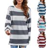 Women's Fashion Casual Multicolor Striped Plush Round Neck Long Sleeve T-Shirt Top
