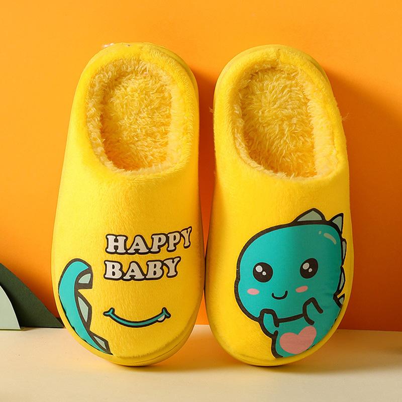 Детские хлопковые тапочки, детские нескользящие тапочки с милым мультяшным динозавром, детская обувь, теплая домашняя обувь