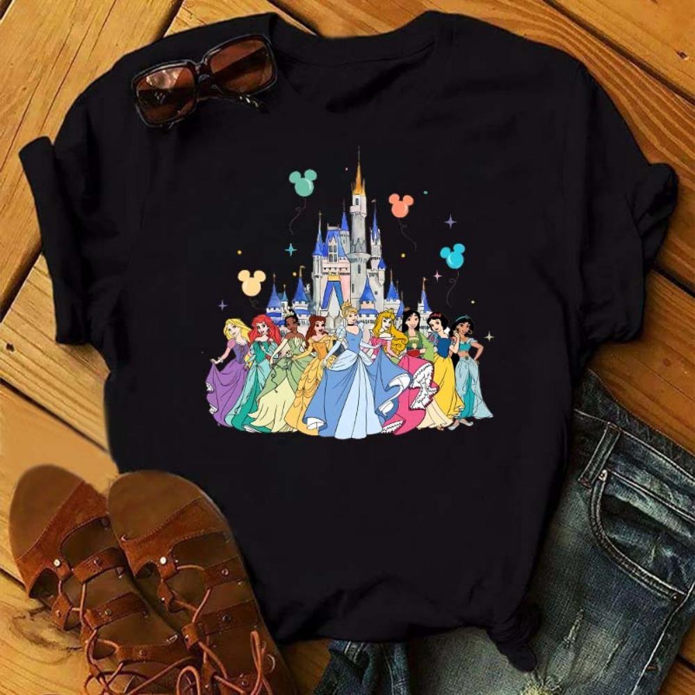 Kawaii Clothes Disney Princess Women T Shirt Tops Harajuku Cartoon Graphic Ladies Tees Cute T-shirt Female T Shirts