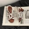 French Retro Style Round Head Elegant Thick Heel High Heel Single Shoes Summer Commute Cross After Strap Girls Roman Sandals