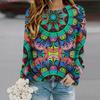 Tops For Women Retro Sunflower Print Round Neck Long Sleeve T-shirt Fall Casual Slim Pullover Women's Long Sleeve Top