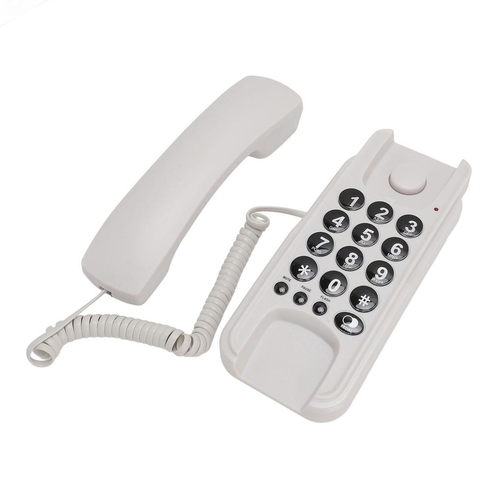 Wall Mount Phone Corded Volume Adjustable Ringer Redial Wall Telephone for Hotel Office White