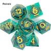 7 Pcs Green Eyeball Golden Number Sharp Edge Resin Dice Polyhedral Dice Suitable for Role-Playing RPG Board Game