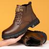 Зимние бархатные теплые мужские хлопковые ботинки, сноубутсы, кожаные шерстяные повседневные мужские хлопковые ботинки, обувь с высоким верхом, нескользящая