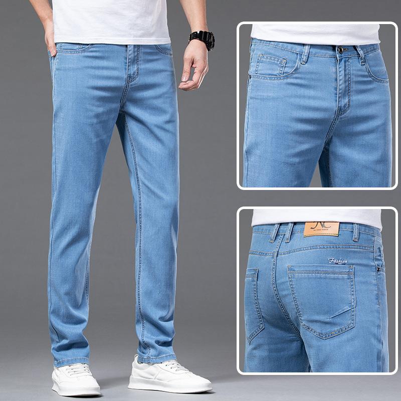 Ice-Silk Men's Denim Trousers Summer Lightweight Loose-Fit Stretch Tencel Casual Trousers New Style Business Straight-Leg Trousers