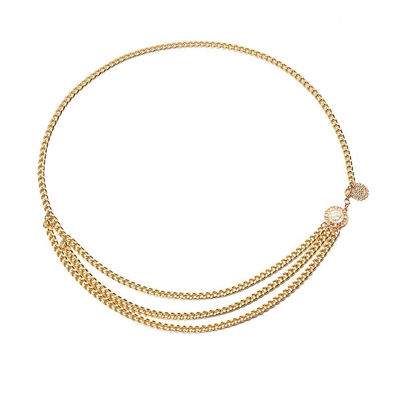 Fashion Multi-Layer Chain Belt New For Women Gold Silver Color Metal High Waist Body Chain Dress Lady Tassel Belt