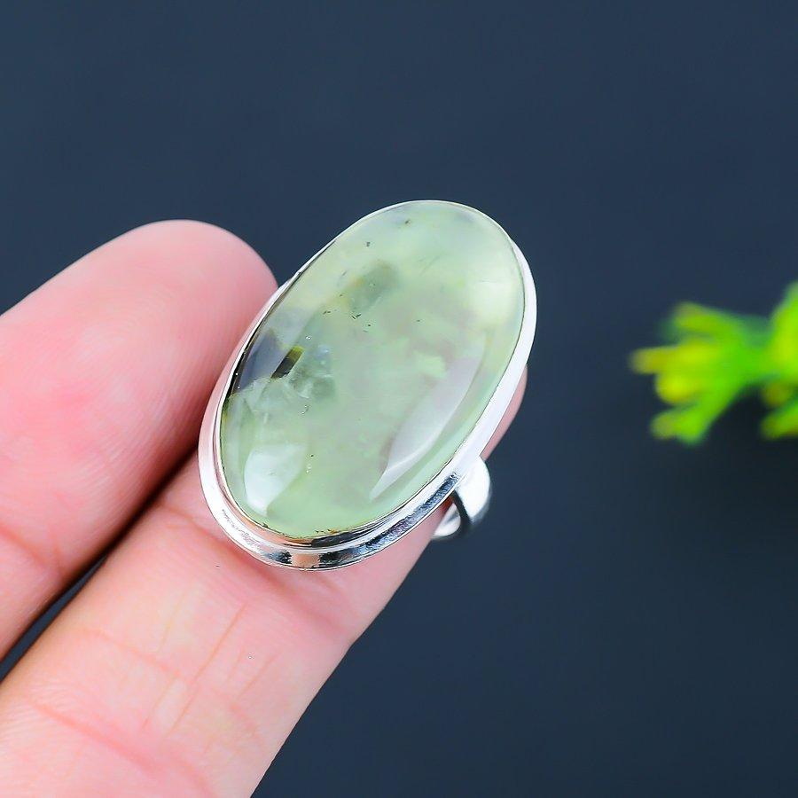 Prehnite Gemstone Handmade 925 Sterling Silver Gift Jewelry Ring Size 8 m9N17