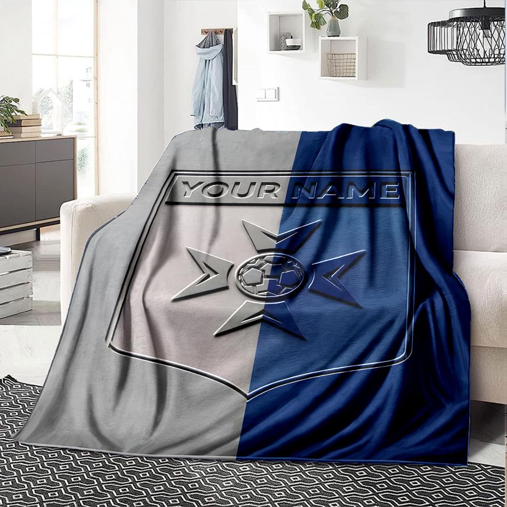 1pc AJ Auxerre Blanket with Custom Name, Gift, for Men and Women, Soft Blanket, Good for Sofa Bed Couch Travel, Lightweight Flannel Blanket