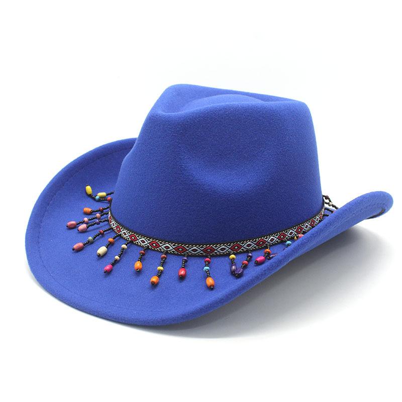 Woolen Western Cowboy Hat Men And Women Couple Ethnic Wind Roll Along Top Hat Sun Hat Jazz Hat