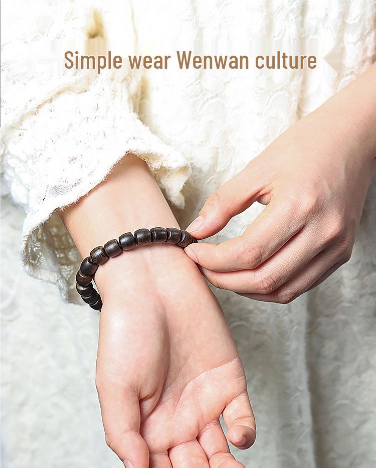 Agarwood Black Qinan High Oil Sinking Bracelet: 108 Bead Buddhist Rosary with Round and Barrel Beads, High-Quality Woody Hand Jewelry.