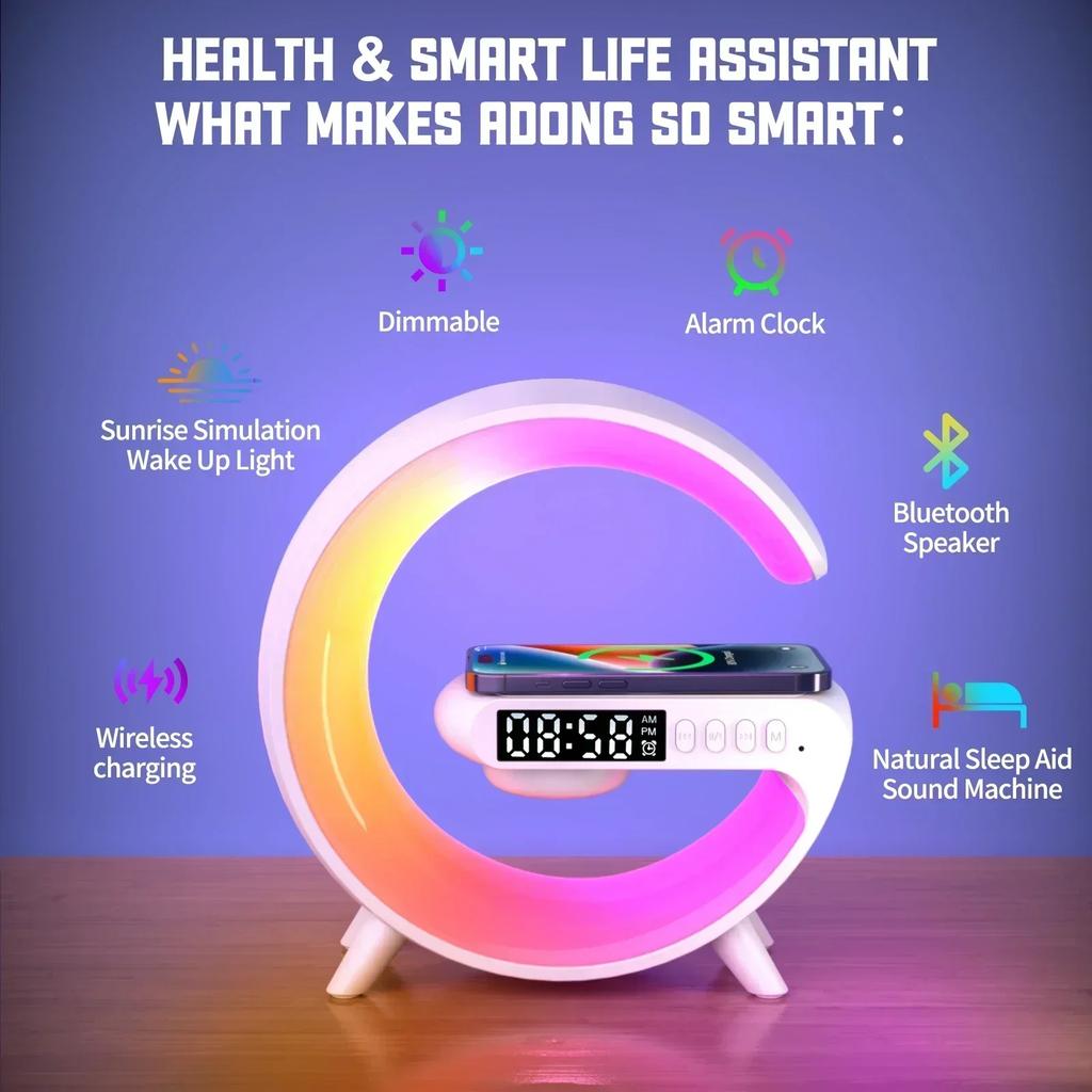 Original Wireless Charger Alarm Clock Speaker RGB Light Multifunction Fast Charging Stand Dock For iPhone Samsung Xiaomi Huawei