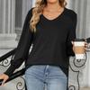 Женские топы рубашка с длинным рукавом V-образный вырез повседневная свободная футболка топы