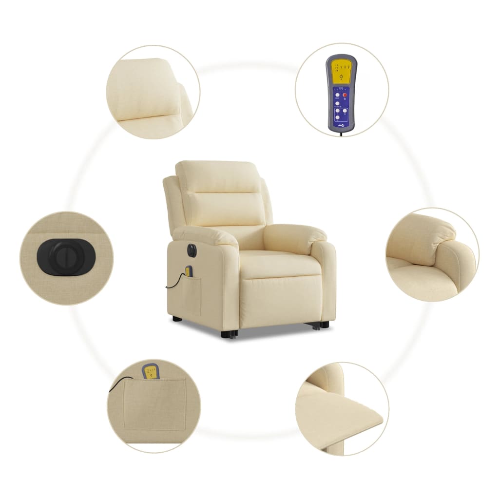 Electric Massage Recliner with Rising Function Cream Fabric
