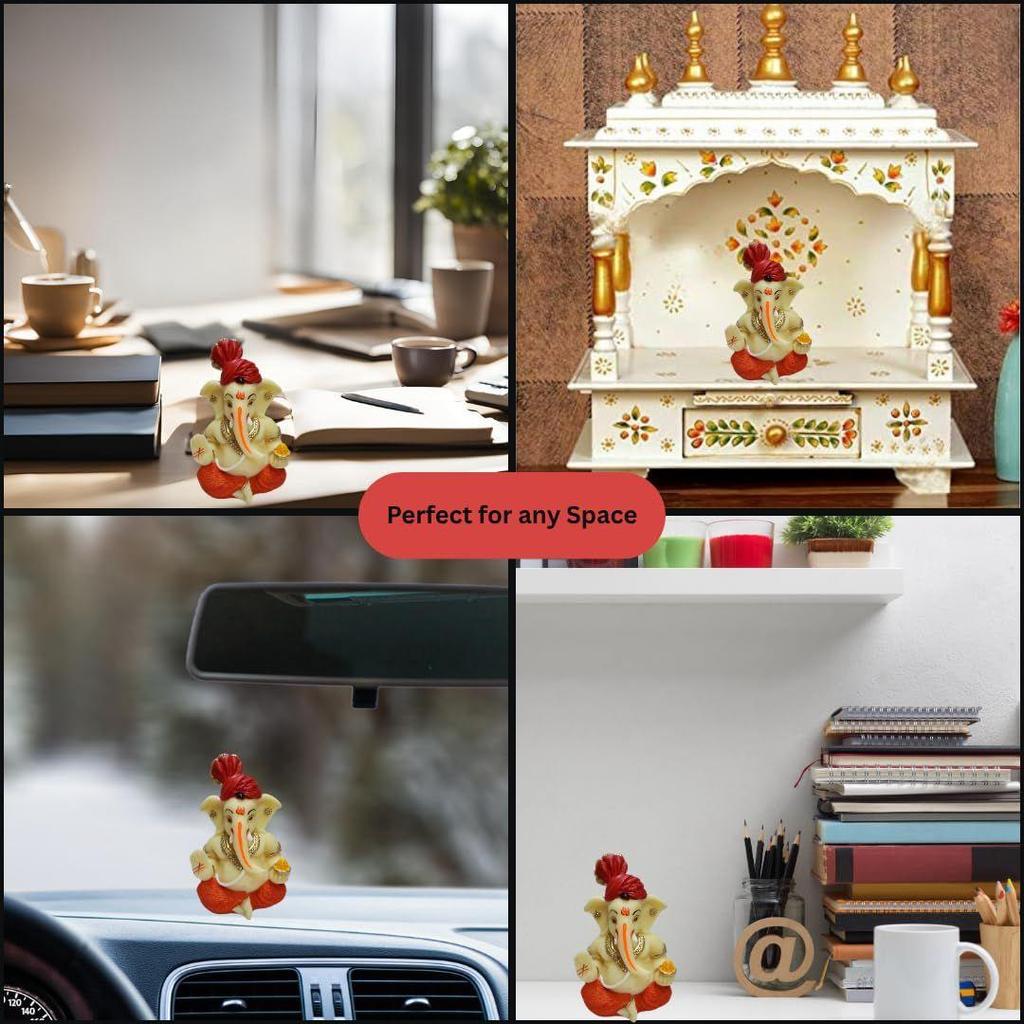 Ganesha Idol with Red Pagdi for Home & Office Decor | Car Dashboard Idol Ganesha Murti Ganpati Idol for Home Decor