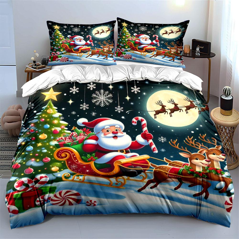 Santa, sleigh, reindeer, snowflakes. Bedding sets Duvet cover sets Duvet covers Pillowcases(1*Duvet Cover 2*Pillowcases without duvet insert)