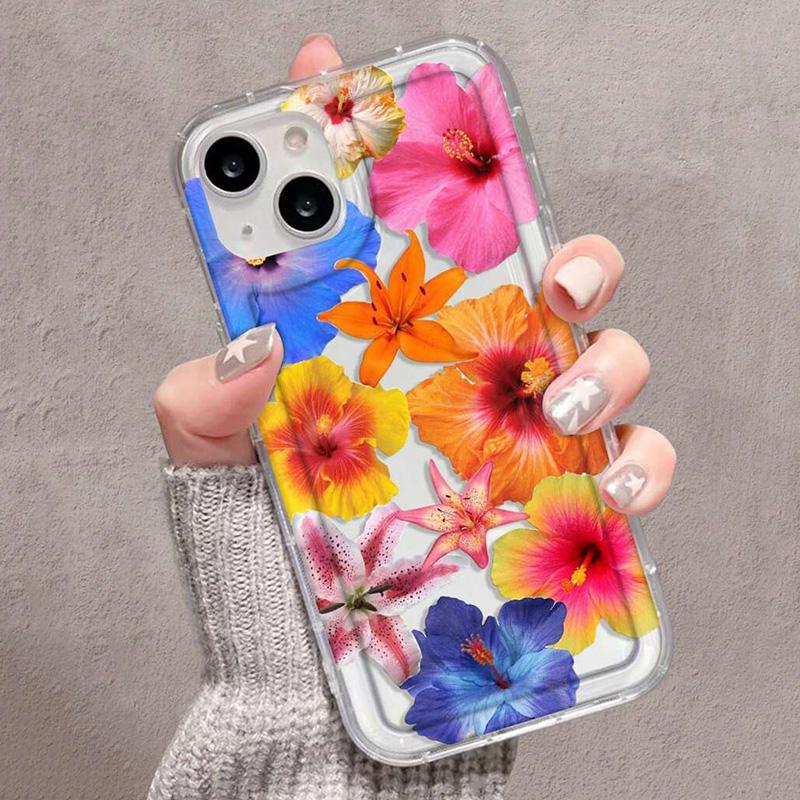 Мягкий резиновый чехол с цветочным узором гибискуса для iPhone 16 15 13 14 12 11 Pro Max 16E 7 8 Plus SE2 X XR XS 13 Mini прозрачный чехол