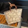 Тканевая жаккардовая сумка-тоут Chegsam Accessories Ручка с бамбуковым суставом Ручная сумка в китайском стиле Большая вместимость Застежка-молния
