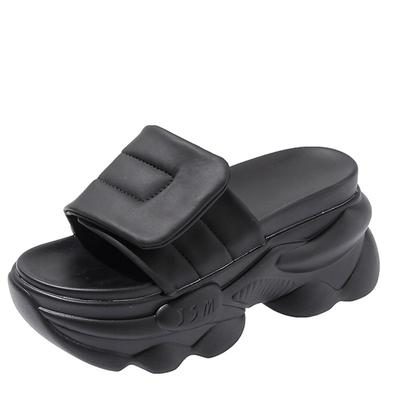 Модные женские туфли на толстой платформе с каблуком 8 см, с открытым носком, кожаные босоножки на танкетке, лето 2024 г., женские шлепанцы с толстой подошвой