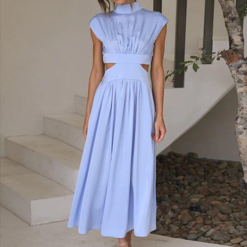 Элегантное платье трапециевидной формы с воротником-стойкой, летнее элегантное сексуальное женское платье с вырезом, повседневное платье без рукавов с открытой талией Y2k, вечерние платья 25544