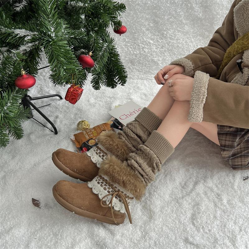 Thick-soled plush snow boots women's new winter non-slip fur integrated plush warm Northeast snow boots