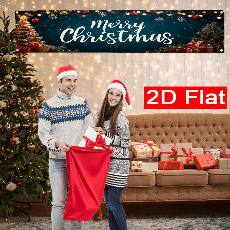 Merry Christmas Fence Banner, Pattern Polyester Outdoor Lawn Wall Holiday Party Decoration