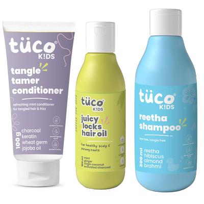 Tuco® Kids Супервыгодный Набор для Ухода за Волосами из 3 средств | Шампунь 300 мл | Кондиционер 100 мл | Масло для Волос 100 мл | Без SLS и Парабенов