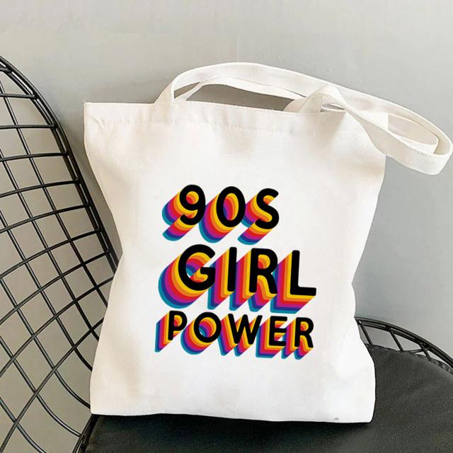 Сумка-шоппер Girl Power с бабочками Harajuku Женская сумка для покупок Холщовая сумка-шоппер Сумка для девочек Большая сумка через плечо Женская сумка