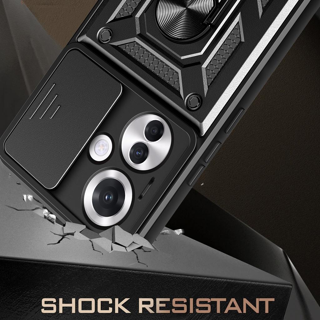 Для Oppo Reno11 F 5G Чехол Сдвижная крышка камеры PC+TPU Подставка Защита телефона