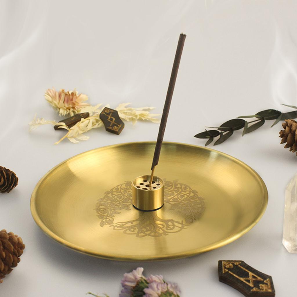 Stainless Steel Pagans Ritual Tray Altar Tree Pattern Plate Crystal Stone Shelves Candle Holder Incenses Burners