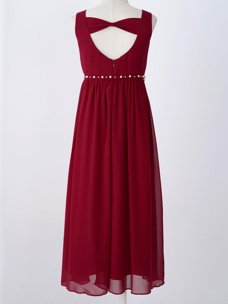 Flower Girls Dress Elegant Beaded Chiffon Party Summer Dress Ruched V Neck Sleeveless Dress for Bridesmaid Wedding