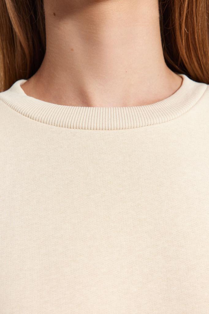 Women's Fashionable Stylish Sweatshirt Light Stone Label Detailed Regular Crew Neck Knitted Sweatshirt