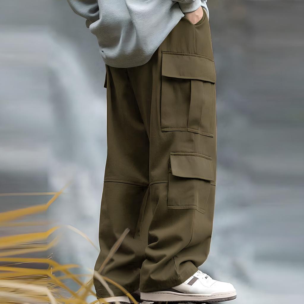 Men's Loose Casual Multi-pocket Work Pants, Youth Stretch Waist Drawstring  Pants