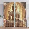 2pcs Buddha Print Curtains Lotus Pattern Zen Style Golden Polyester Window Drapes for Living Room Meditation Room