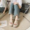 New Korean Version of Summer Temperament Sandals Women's Muffin Thick Sole One-word Buckle Casual Roman Shoes Tide Wholesale
