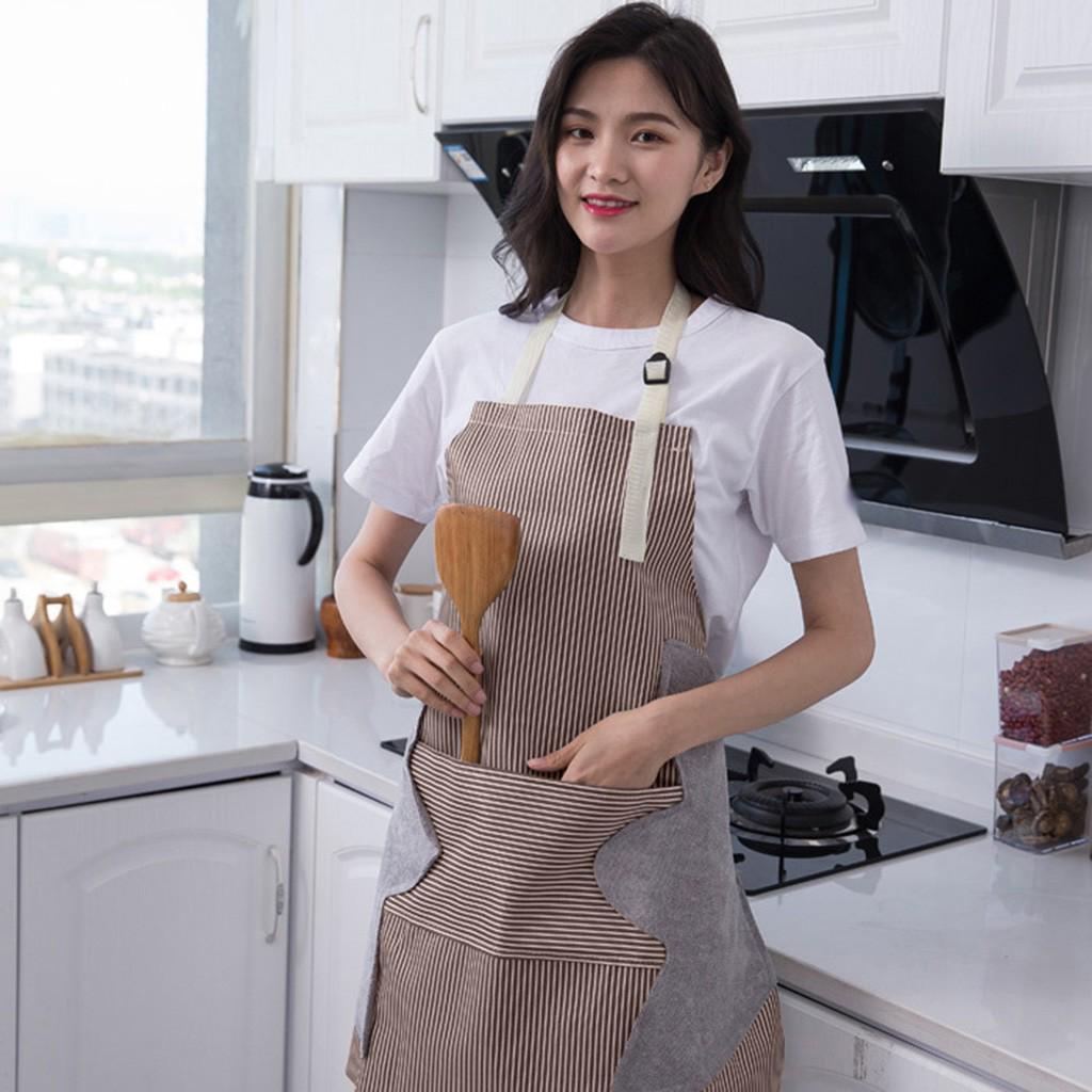 Полосатый фартук для дома, кухни, готовки, с карманом для вытирания рук