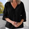 Женская рубашка свободного кроя с V-образным вырезом и рукавом 3/4, летняя застежка на пуговицы, однотонная повседневная футболка на каждый день