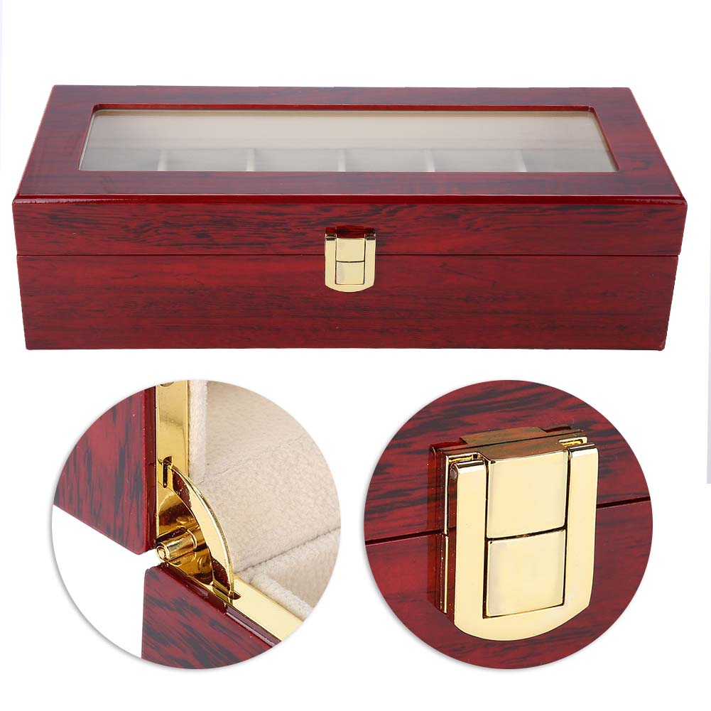 6 слотов деревянный футляр для хранения часов дисплей коробка держатель органайзер